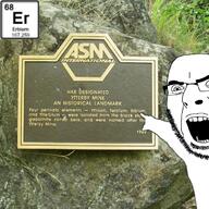 1989 arm chemistry element erbium glasses hand irl_background mine open_mouth pointing rock science sign soyjak stubble text variant:cobson ytterby_mine // 707x707 // 1.0MB