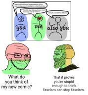 antifa authright bigotry centrist colombia flag:arauca_department freedom left_wing leftist libcenter libleft nazism nordic_chad political_compass politics smug stickman swastika variant:soyak // 498x536 // 39.2KB
