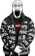 clothes drip glasses jacket open_mouth soyjak stubble supreme the_forth_face variant:markiplier_soyjak // 685x1101 // 651.3KB