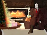 chimney christmas christmas_tree color cozy fire looking_at_you necktie red_tie robe smile variant:mameson variant:sidjak wholesome // 2048x1536 // 247.6KB