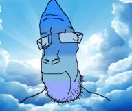 blue blue_skin calm closed_eyes closed_mouth cloud glasses soyjak stubble variant:parrotjak // 682x576 // 341.1KB