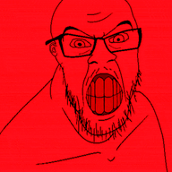 angry animated bouncing clenched_teeth ear glasses glitch green mustache red soyjak stretching stubble variant:feraljak yellow_teeth // 600x816 // 1.5MB