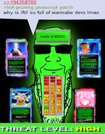calm fishtank_live glasses glowie glowing green_skin javascript mondo_megabits nft own sunglasses threat_level tv_(4chan) variant:markiplier_soyjak // 785x1000 // 841.4KB