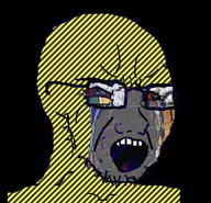 abstract bloodshot_eyes colorful crying glasses hazard_stripe open_mouth patternjak soyjak stubble variant:soyak // 750x724 // 638.6KB