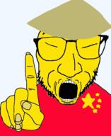 china chinese_communist_party eunice finger glasses open_mouth pointing red_shirt straw_hat variant:actuallyjak yellow_skin // 600x735 // 155.4KB