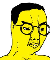 angry asian buck_teeth closed_mouth glasses hair mustache round_glasses shaved soyjak variant:chudjak yellow_skin // 645x770 // 22.6KB