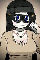 beanie blushing breasts glasses goon_material meta:ai_generated variant:soytan // 512x768 // 51.9KB