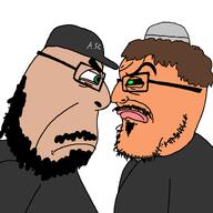 2soyjaks angry ascence_(user) beard cap closed_mouth clothes glasses hat joel_(user) meta:namefags mustache soyjak stubble variant:cobson variant:feraljak // 1500x1500 // 55.8KB