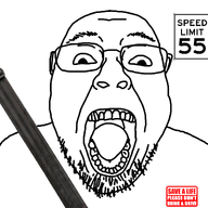 driving glasses looking_at_you open_mouth seatbelt soyjak speed speed_limit stubble text variant:bernd // 1200x1125 // 511.3KB