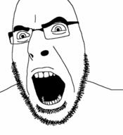 angry animated glasses open_mouth shaking soyjak stubble variant:cobson // 584x640 // 2.4MB