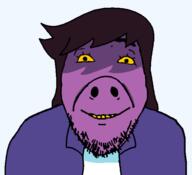 closed_mouth clothes deltarune hair jacket looking_at_you monster purple_skin shadow smile soyjak susie_(deltarune) transparent_background variant:bernd video_game yellow_sclera // 595x541 // 47.7KB