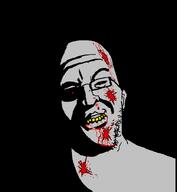 beard black_background blood blood_on_face creepy epstein evil glasses jeffrey_epstein rapist red_eyes scary stubble variant:epsteinjak // 654x709 // 46.6KB