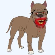 animal blood bloodshot_eyes brown_skin dog ear evil fangs full_body glasses pitbull series:animaljaks smile soyjak stubble tail teeth variant:feraljak wrinkles yellow_teeth // 1200x1200 // 121.5KB