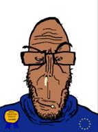 award beard brown_skin closed_mouth euromutt european european_union flag flag:european_union glasses most_obsessed_faggot_award mutt red_eyes shitskin smug star_(symbol) subvariant:euromutt sweater variant:markiplier_soyjak // 594x797 // 37.3KB