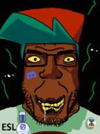 artist:bulgarian brown_skin clothes dark discord discord_logo_facial_mark esl facial_mark fnf_pedo fnfpedo friday_night_funkin' glasses hair hat map_(pedophile) ominous open_mouth pedophile smile stinky stubble text variant:markiplier_soyjak yellow_eyes // 600x800 // 64.7KB