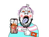 2soyjaks armband badge blush eyebrows eyes fat flag:transgender_pride_flag forehead_lines full_body glasses hand holding_object holding_phone instagram lipstick looking_at_you meme mouth normie nose nostril open_mouth orange_eyes phone pink_hair pointing reddit reddit_moment redditard showing_phone showing_something snoo stubble subvariant:gapejak_front teeth text tongue tongue_out tranny trans trans_rights transgender_flag transparent troon variant:gapejak variant:snoojak watermark white_background yellow_teeth // 1200x900 // 135.9KB