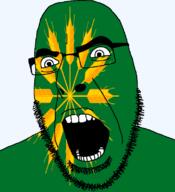 angry british flag flag:tiree glasses hair looking_to_the_left open_mouth scotland soyjak stubble teeth thick_eyebrows tiree united_kingdom variant:cobson // 721x789 // 120.7KB