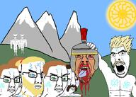 blond bloodshot_eyes blue_eyes brown_hair cantabria celt celtic chud full_body green_eyes hair helmet mountain nipple roman rome sonnenrad subvariant:muscular_chud trend:aryan variant:bernd variant:chudjak variant:cobson // 1404x1000 // 783.1KB