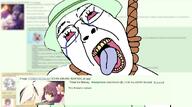 ACK! ack chikai clothes crystal_cafe glasses hat open_mouth soyjak subvariant:bridget thread variant:bernd // 1100x612 // 441.0KB