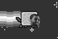 animal animated beard cat flying gigachad grey_skin looking_to_the_right monochrome nas:gigachad nyan_cat paw paws rainbow smile space star tail teeth_showing // 1200x800 // 624.7KB