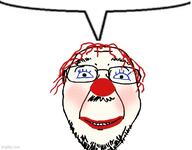 chud_(boorufag) chud_(soybooru) closed_mouth clown emoticon glasses grin imgflip.com makeup red_hair red_nose smile soyjak speech_bubble speech_bubble_empty stubble template tranny variant:bernd white_skin // 564x442 // 38.8KB