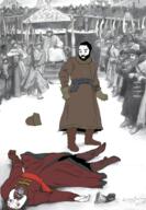 2soyjaks angry beard blood bloodshot_eyes brown_hair classical_art_parody closed_mouth clothes coat full_body hair hat mouth mustache nosebleed soyjak teeth the_song_of_the_merchant_kalashnikov variant:ronald // 2560x3692 // 7.3MB