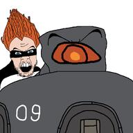 2soyjaks blue_eyes clothes eyebrows eyes_like_the_o-o-cean hair mask omni_droid omni_droid_v9 one_eye open_mouth orange_hair red_eyes robot syndrome_(the_incredibles) text the_incredibles variant:feraljak villan white_background // 2500x2500 // 50.8KB