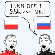 poland polish_flag red_shirt russia russian_flag speech_bubble transparent_background variant:kuzjak // 500x500 // 46.0KB