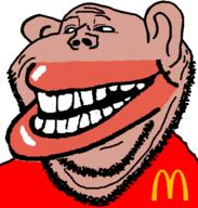 brown_skin clothes ear half_open_mouth laughing mcdonalds smile stubble subvariant:impish_amerimutt trollface variant:impish_soyak_ears // 598x628 // 13.0KB