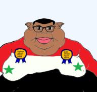 aleppo award bashar_alassad civil_war ear fat flag glasses obese soyjak star_(symbol) subvariant:branigger syria variant:brandon // 1674x1582 // 259.1KB