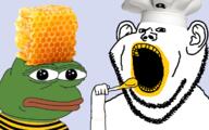 amphibian bee beehive chef_hat frog honey nas:pepe open_mouth pepe pepe_the_frog variant:impish_soyak_ears // 1193x744 // 545.9KB