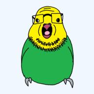 beard bird budgie colorful glasses open_mouth series:animaljaks variant:budgiejak // 640x640 // 14.8KB