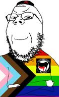 antifa bald commie communism crossed_arms flag:progress_pride_flag glasses sjw smug stubble tranny variant:gapejak // 730x1194 // 282.0KB