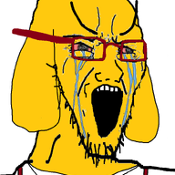 animal bloodshot_eyes clothes crying dog ear glasses janny large_eyebrows open_mouth soyjak stretched_mouth stubble suspenders variant:soyak // 785x1000 // 181.4KB