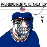 angry bald black_eyes black_hole black_sclera clenched_teeth closed_mouth clothes cracked_teeth drool ear flag flag:united_states flag:virginia flower foot glasses hair iq iq_bell_curve latin_text mustache nightmare_fuel no_pupils plant profound_mental_retardation retard soyjak spear star_(symbol) state stubble text united_states variant:feraljak virginia wrinkles // 1024x1024 // 222.2KB