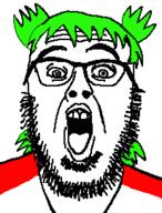 4chan 4cuck anime glasses green_hair hair looking_at_you open_mouth stubble variant:waljak white_background yotsoyba // 206x271 // 8.5KB