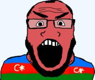 angry azerbaijan beard clothes country countrywar flag glasses open_mouth red soyjak subvariant:science_lover variant:markiplier_soyjak // 677x568 // 95.3KB