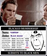 american_psycho bbc blacked glasses grin membership_card patrick_bateman queen_of_spades smile soyjak stubble tattoo text variant:cobson // 1229x1479 // 1.2MB