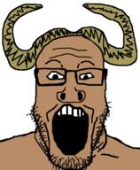 animal antelope brown brown_skin glasses gnu horn open_mouth series:animaljaks snout soyjak stubble variant:markiplier_soyjak wildebeest // 666x810 // 34.1KB