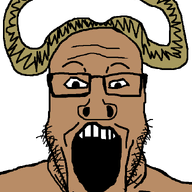 animal antelope brown brown_skin glasses gnu horn open_mouth series:animaljaks snout soyjak stubble variant:markiplier_soyjak wildebeest // 666x810 // 34.1KB