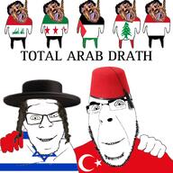 allah arabic_text beard bloodshot_eyes clothes crying deformed fez flag flag:iraq flag:israel flag:lebanon flag:palestine flag:syria_opposition flag:turkiye flag:yemen friendship glasses hair hat iraq israel judaism kippah lebanon looking_at_you multiple_soyjaks mustache no_more_brother_wars open_mouth palestine plant rope smile soyjak star_(symbol) star_of_david stubble subvariant:brunetto suicide syria text tree turkiye variant:bernd variant:cobson variant:feraljak yemen // 1600x1600 // 1.4MB