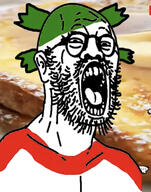 4chan anime clothes glasses green_hair hair open_mouth soyjak stubble variant:gapeboy yotsoyba // 359x457 // 170.3KB