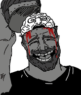 beard bleed blood brain chad clothes gigachad glasses green_skin grey_eyes hand holding_object jujutsu_kaisen laughing looking_at_you nas:gigachad open_mouth parody smile traced variant:markiplier_soyjak // 540x631 // 91.4KB