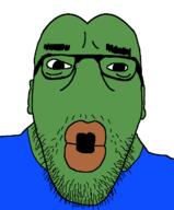 clothes ear frog glasses green_skin open_mouth pepe soyjak stubble variant:asmattr // 598x720 // 28.4KB