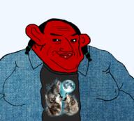 braids closed_mouth clothes denim_jacket ear fat hair moon mutt native_american red red_skin soyjak subvariant:chudjak_amerimutt tshirt variant:chudjak wolf // 1713x1548 // 2.5MB