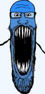 blue_skin calm glasses open_mouth schizo soyjak stretched_mouth stubble subvariant:schizojak variant:markiplier_soyjak // 495x1034 // 62.7KB