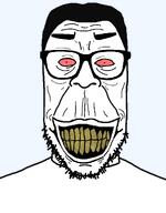 bloodshot_eyes clenched_teeth cracked_teeth creepy grin hair rotten_teeth smile subvariant:chudplier subvariant:redrawn_chudplier subvariant:redrawn_plier template variant:chudjak variant:markiplier_soyjak white_skin wrinkles yellow_teeth // 900x1150 // 52.8KB