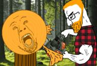 beard chainsaw closed_mouth glasses log lumberjack orange_hair stubble subvariant:chainsaw_bernd variant:bernd variant:chudjak // 1197x818 // 197.7KB