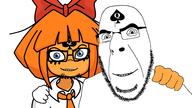 2soyjaks bbc blacked bowtie clothes female freckles glasses mymy_(ongezellig) ongezellig orange_hair orange_skin queen_of_spades smile soyjak stubble variant:cobson variant:feraljak // 1920x1080 // 502.4KB