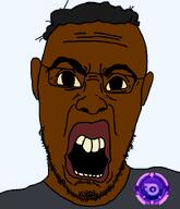 angry big_eyes big_lips black_skin buck_teeth clothes diamond discord discord_nitro disgusted ear glasses grey_shirt hair nigger nitro nitro_diamond open_mouth soyjak stubble transparent_background variant:halojak yellow_sclera yellow_teeth // 620x720 // 72.9KB